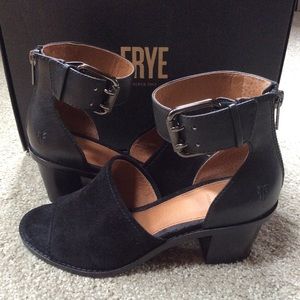 Frye Brielle Suede Ankle Strap Heeled Sandal